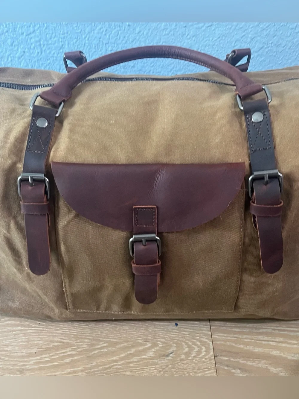 NEWHEY 55L Waxed Canvas & Leather Weekender Duffel Bag Brown